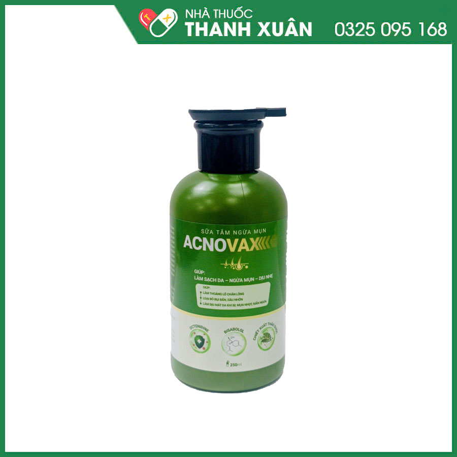 Sữa tắm ACNOVAX giúp làm sạch da, dịu mát da khi bị mụn nhọt, mẩn ngứa, ngăn ngừa mụn trên da